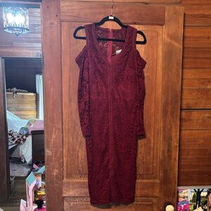 Elegant Long Sleeve Burgundy Lace Dress